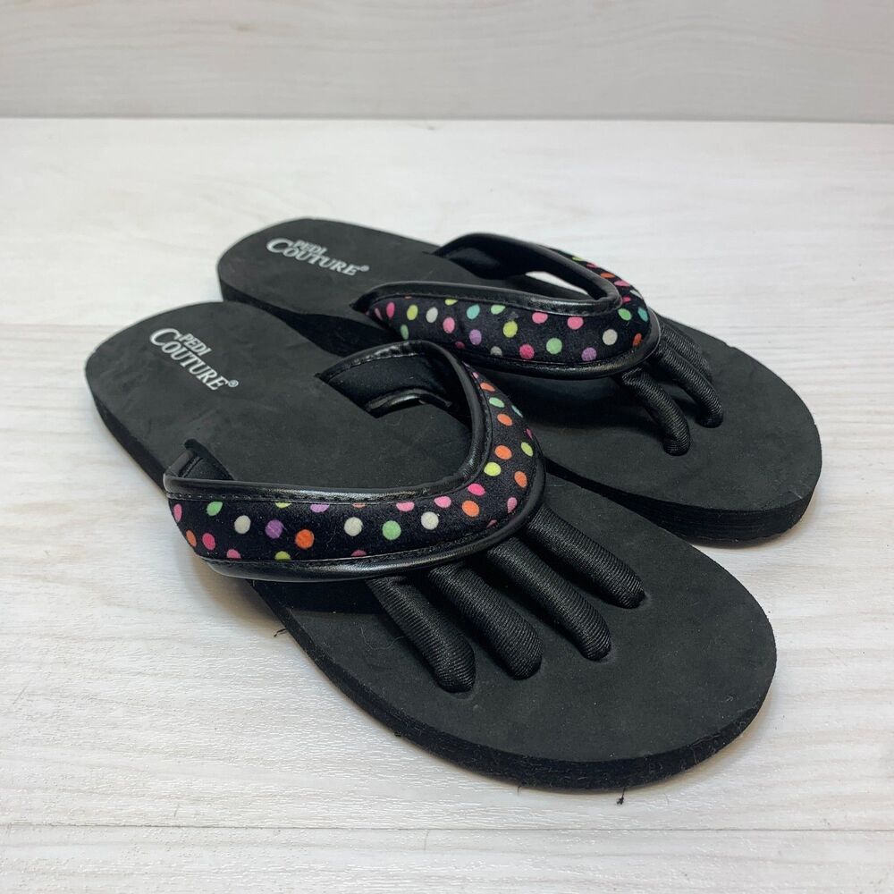Pedi Couture Pedicure Toe Separators Sandals Women's Size 9 Black Polka Dots